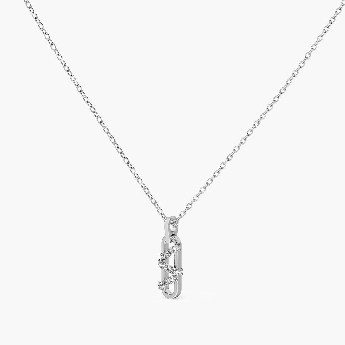 Criss-Cross Link Pendant - 3D View in White Gold - Diamond Pendant by Moena