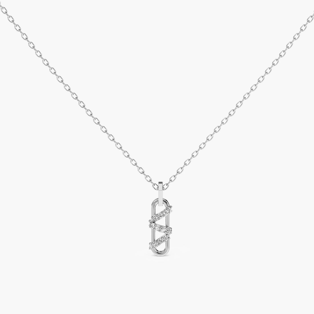 Criss-Cross Link Pendant - Standard View in White Gold - Diamond Pendant by Moena