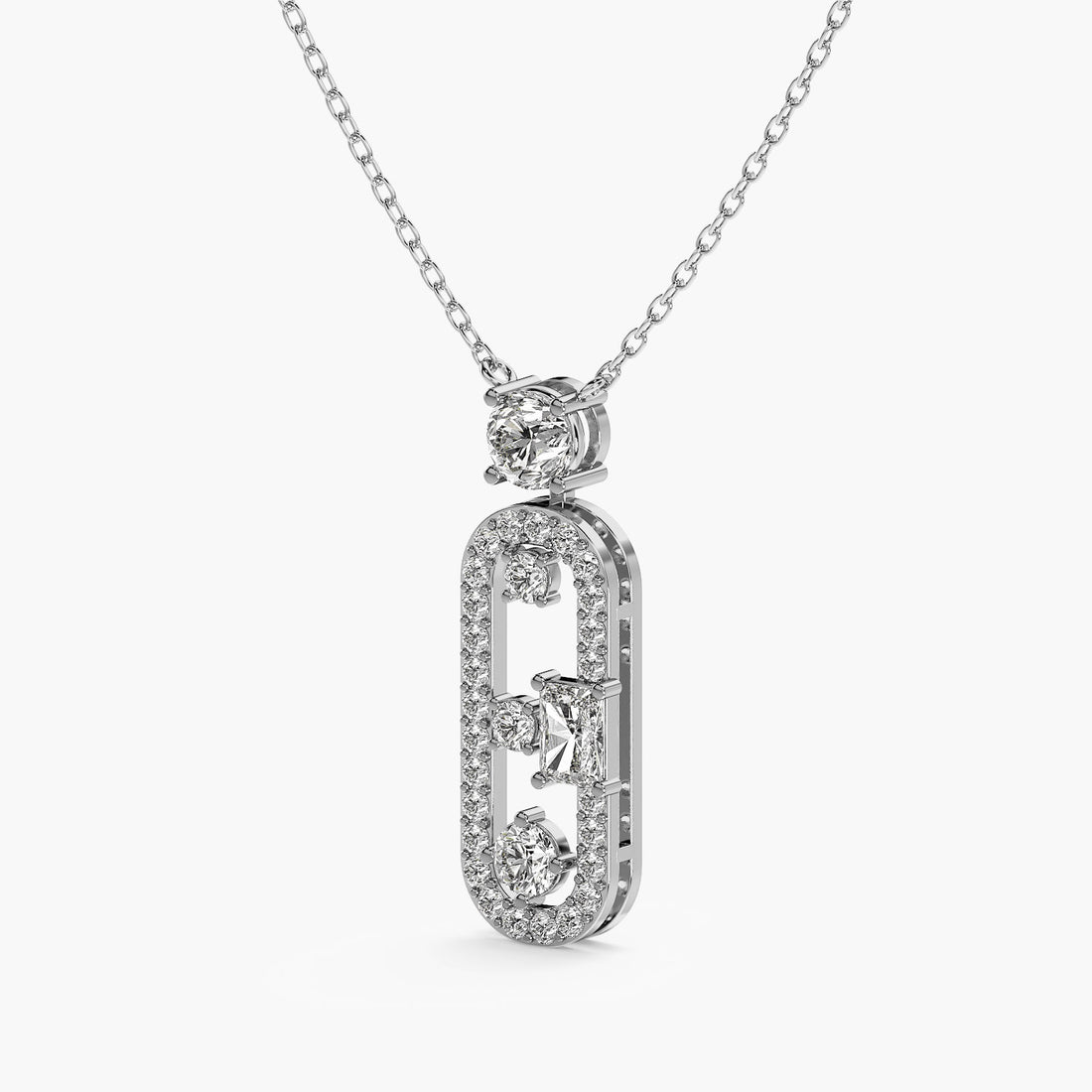 Oval Radiance Pendant(With chain) - 3D View in White Gold - Oval Diamond Pendant by Moena