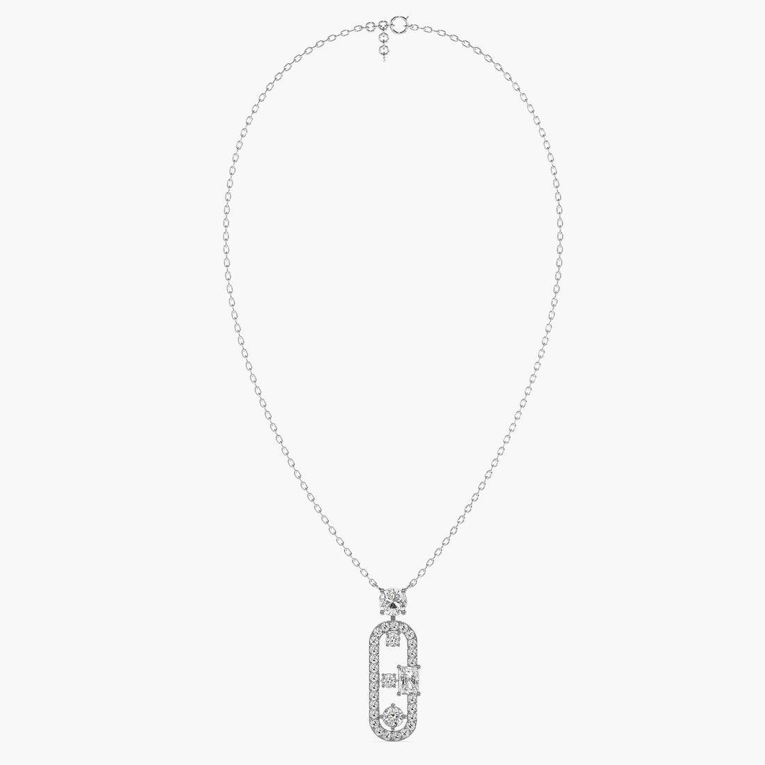 Oval Radiance Pendant(With chain) - Front View in White Gold - Oval Diamond Pendant by Moena