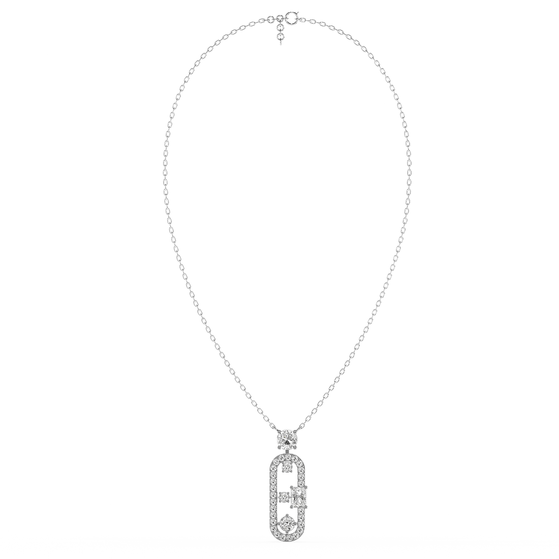 Oval Radiance Pendant(With chain) - Front View in White Gold - Oval Diamond Pendant by Moena