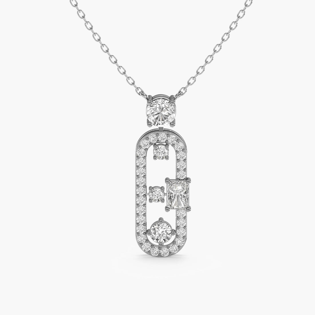 Oval Radiance Pendant(With chain) - Standard View in White Gold - Oval Diamond Pendant by Moena