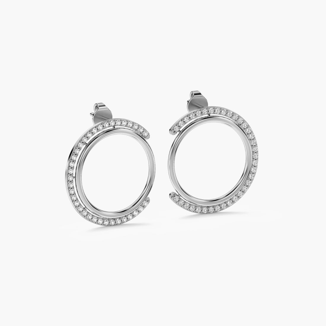 Golden Orbit Hoops - 3D View in White Gold - Diamond Jewellery by Moena