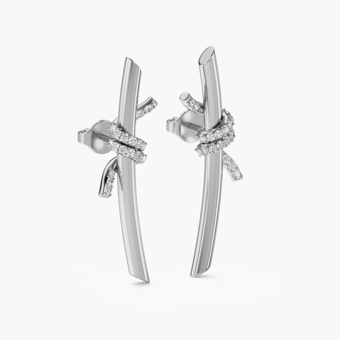 Ribbon Flow Earrings - 3D View in White Gold - Diamond Earring by Moena