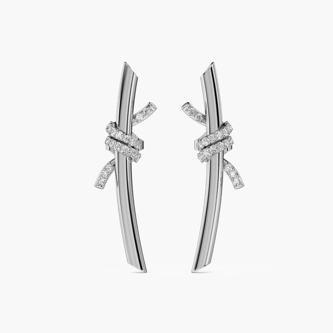 Ribbon Flow Earrings - Front View in White Gold - Diamond Earring by Moena