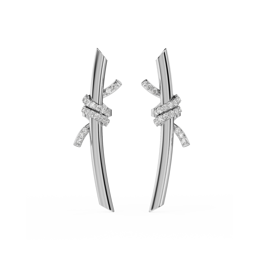 Ribbon Flow Earrings - Front View in White Gold - Diamond Earring by Moena