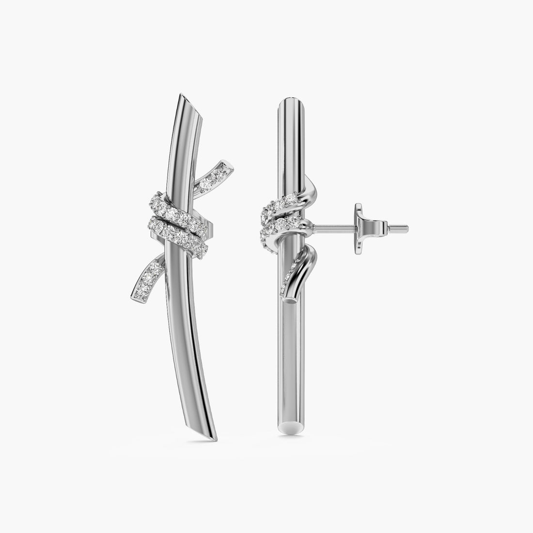 Ribbon Flow Earrings - Side View in White Gold - Diamond Earring by Moena