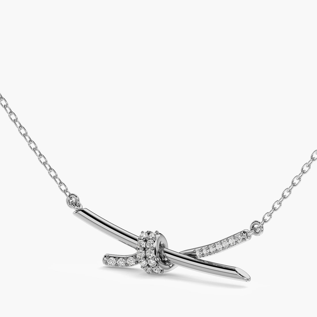 Knotted Grace Necklace (With chain) - 3D View in White Gold - Diamond Pendant by Moena