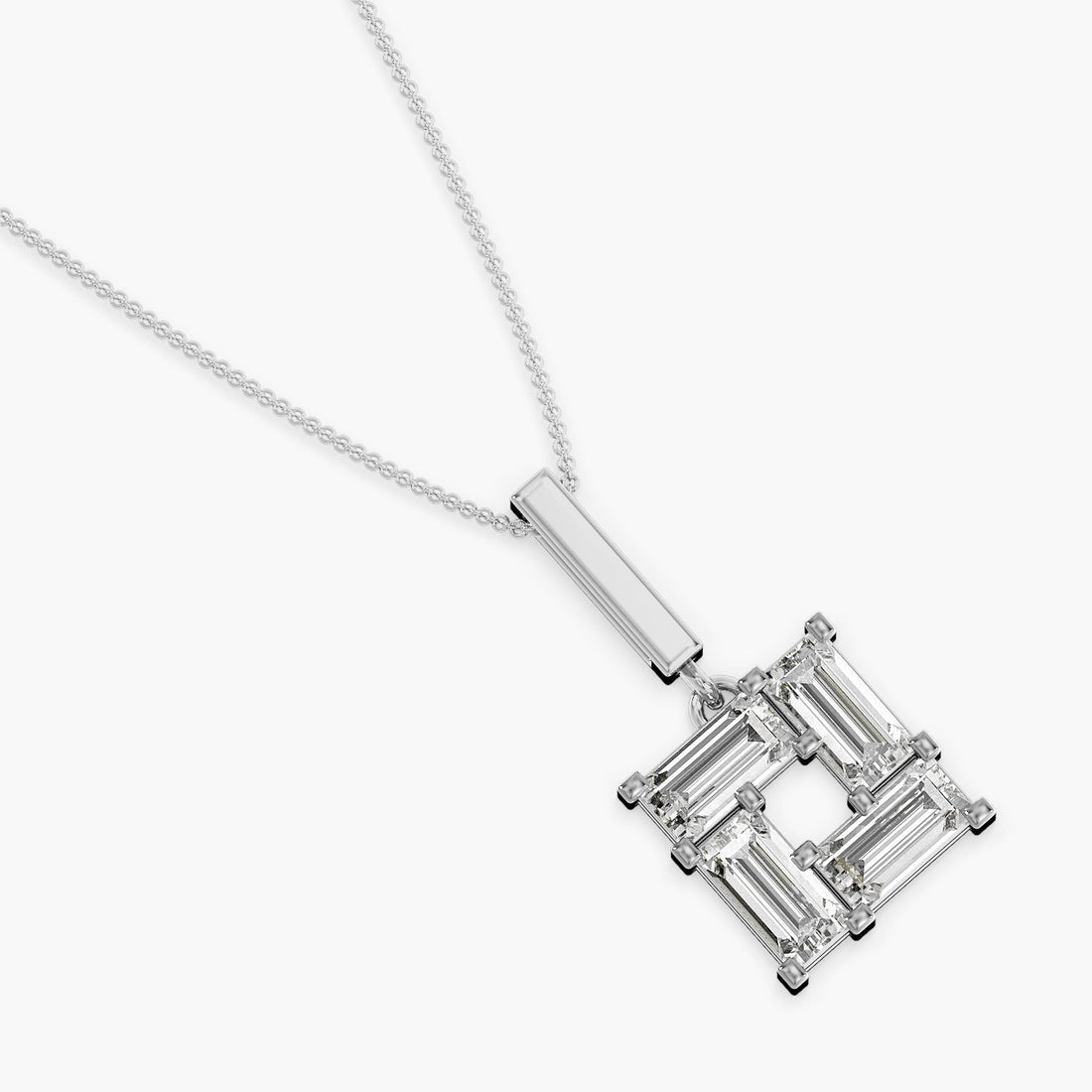 Baguette Square Pendant (With chain) - Top View in White Gold - Baguette Diamond Pendant by Moena