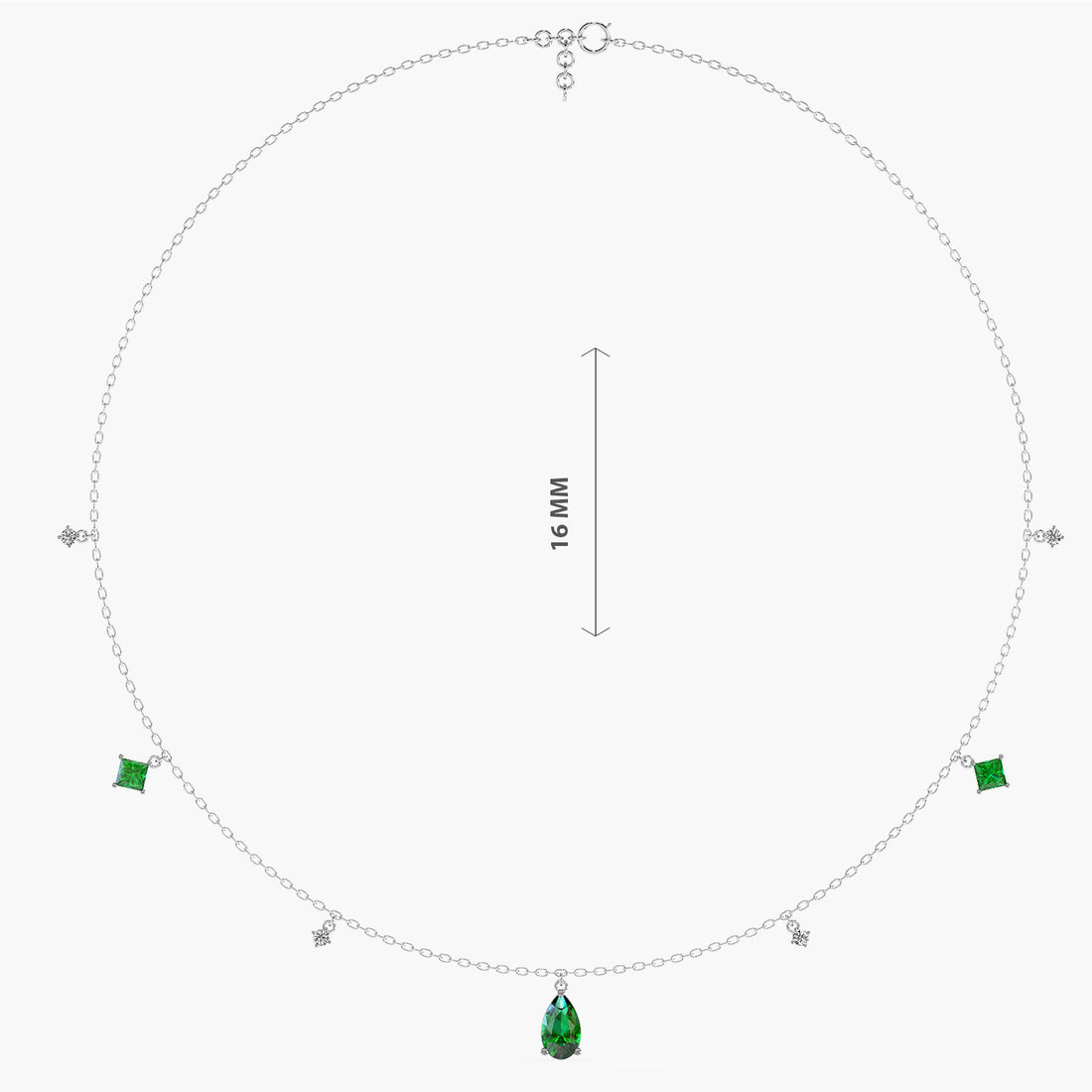 Emerald Charms Necklace (With chain) - Front View in White Gold - Emerald Diamond Pendant by Moena