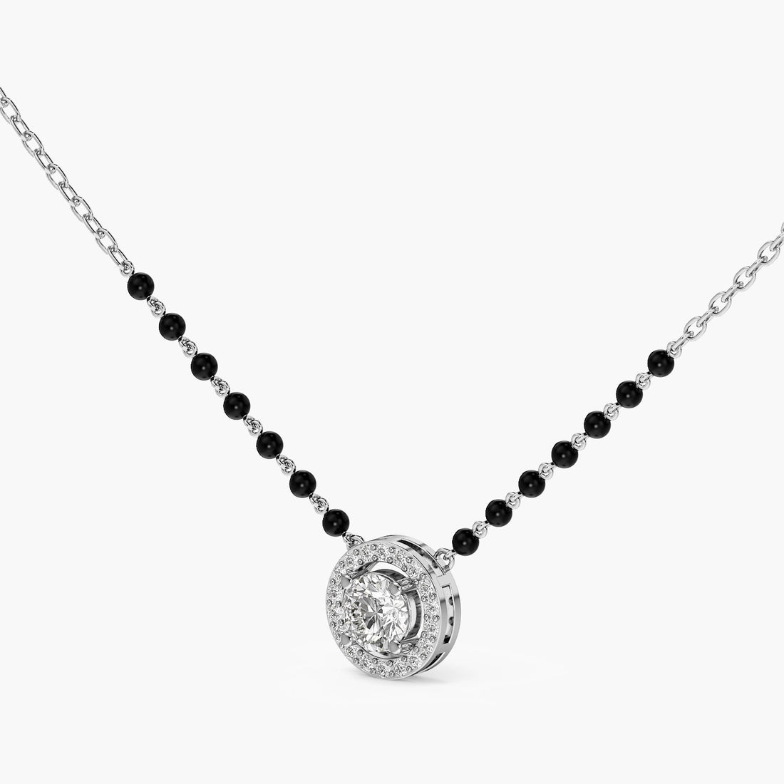 Circle Halo Mangalsutra - 3D View in White Gold - Diamond Pendant by Moena