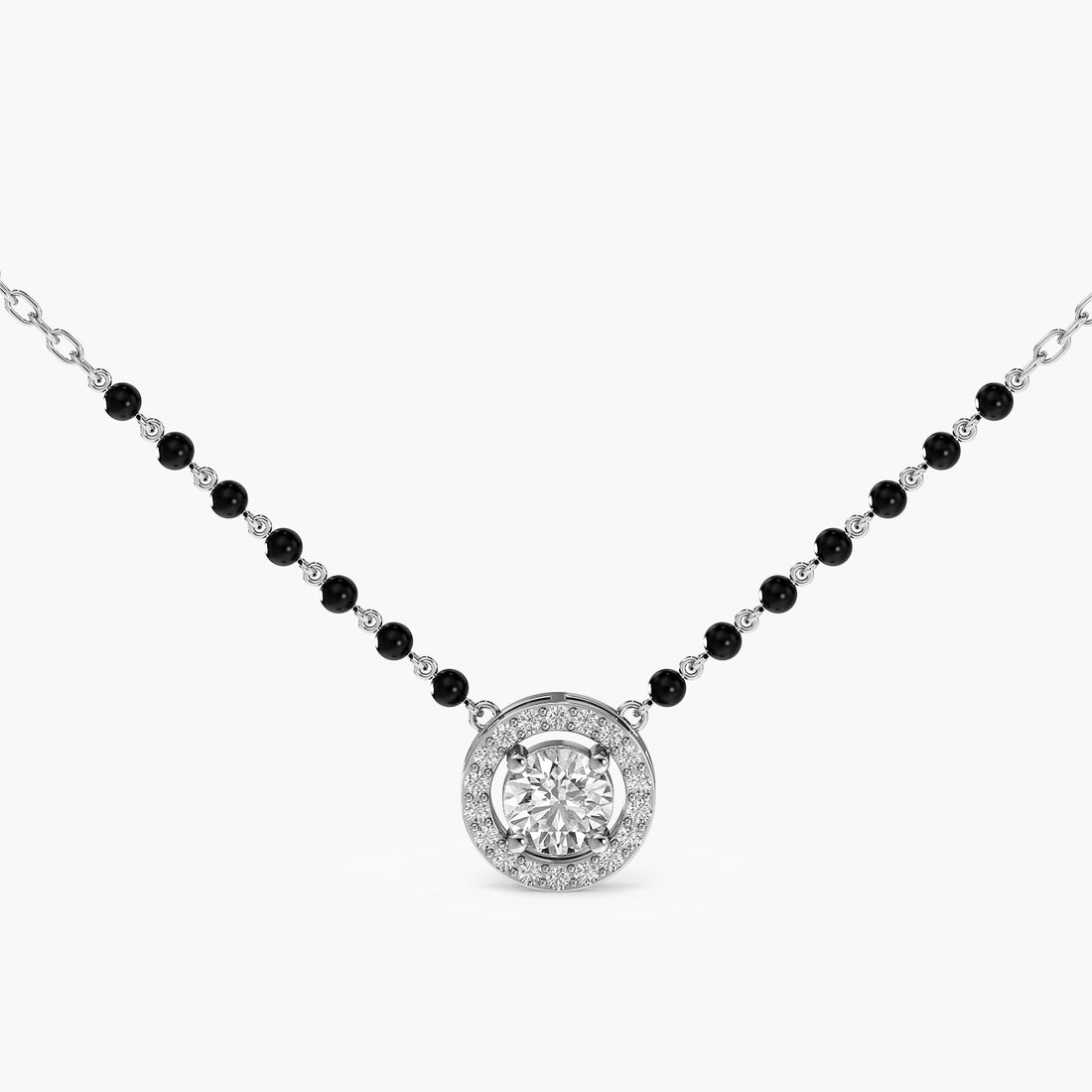 Circle Halo Mangalsutra - Front View in White Gold - Diamond Pendant by Moena
