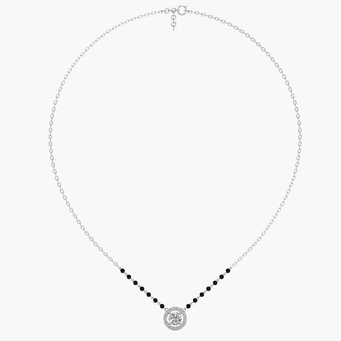 Circle Halo Mangalsutra - Full View in White Gold - Diamond Pendant by Moena