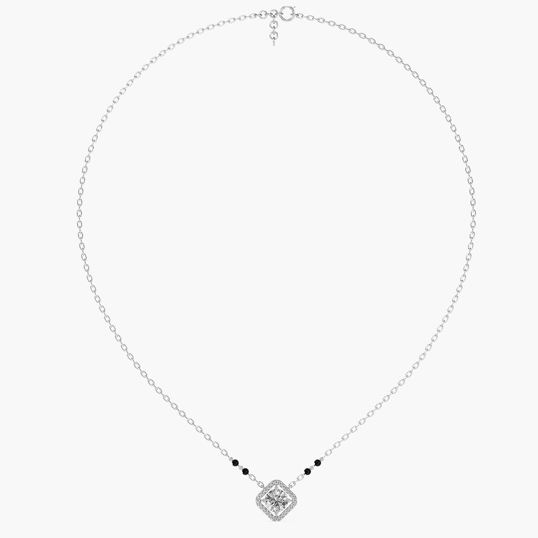 Square Halo Mangalsutra - Full View in White Gold - Diamond Pendant by Moena
