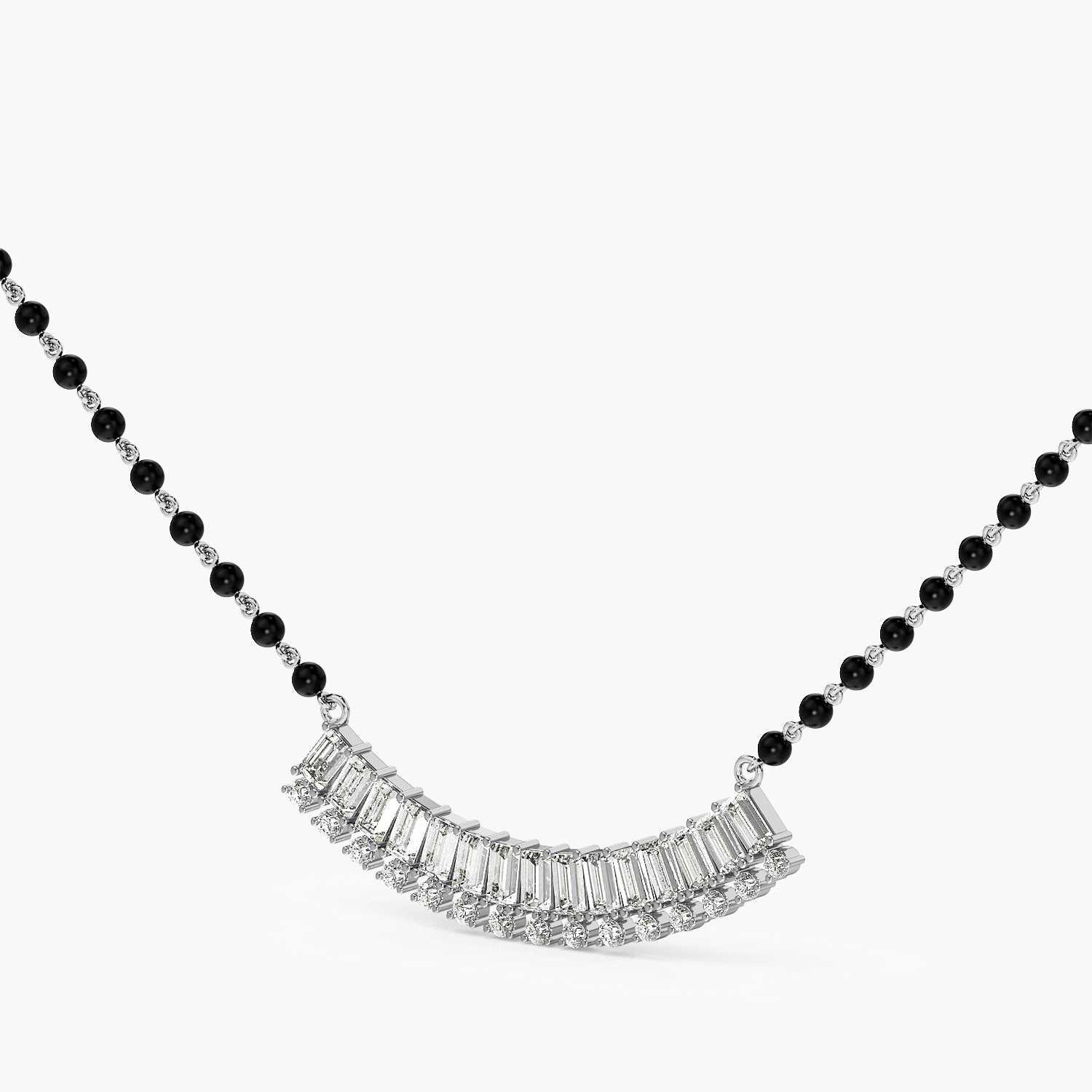 Baguette Fan Mangalsutra - 3D View in White Gold - Baguette Diamond Pendant by Moena