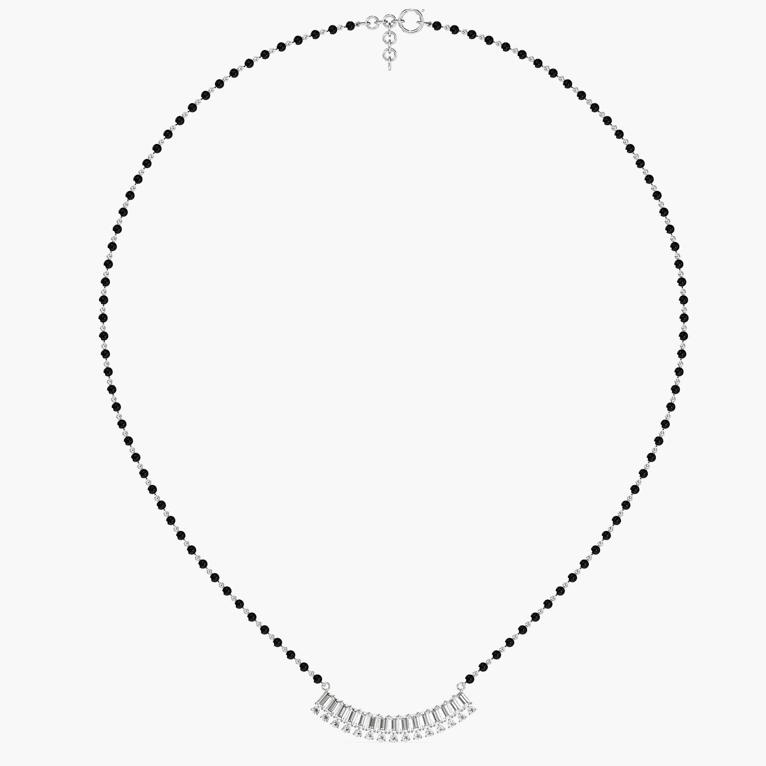 Baguette Fan Mangalsutra - Full View in White Gold - Baguette Diamond Pendant by Moena