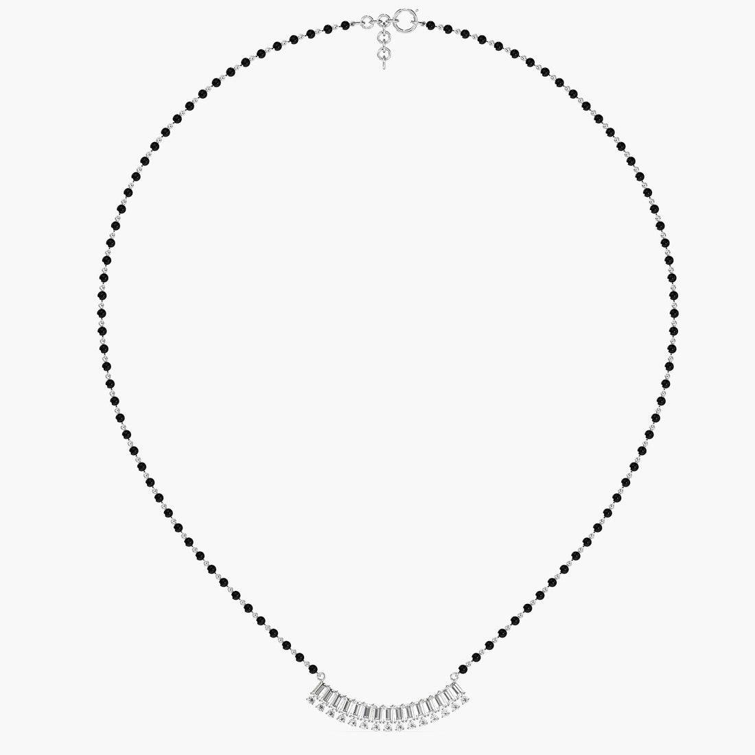Baguette Fan Mangalsutra - Full View in White Gold - Baguette Diamond Pendant by Moena