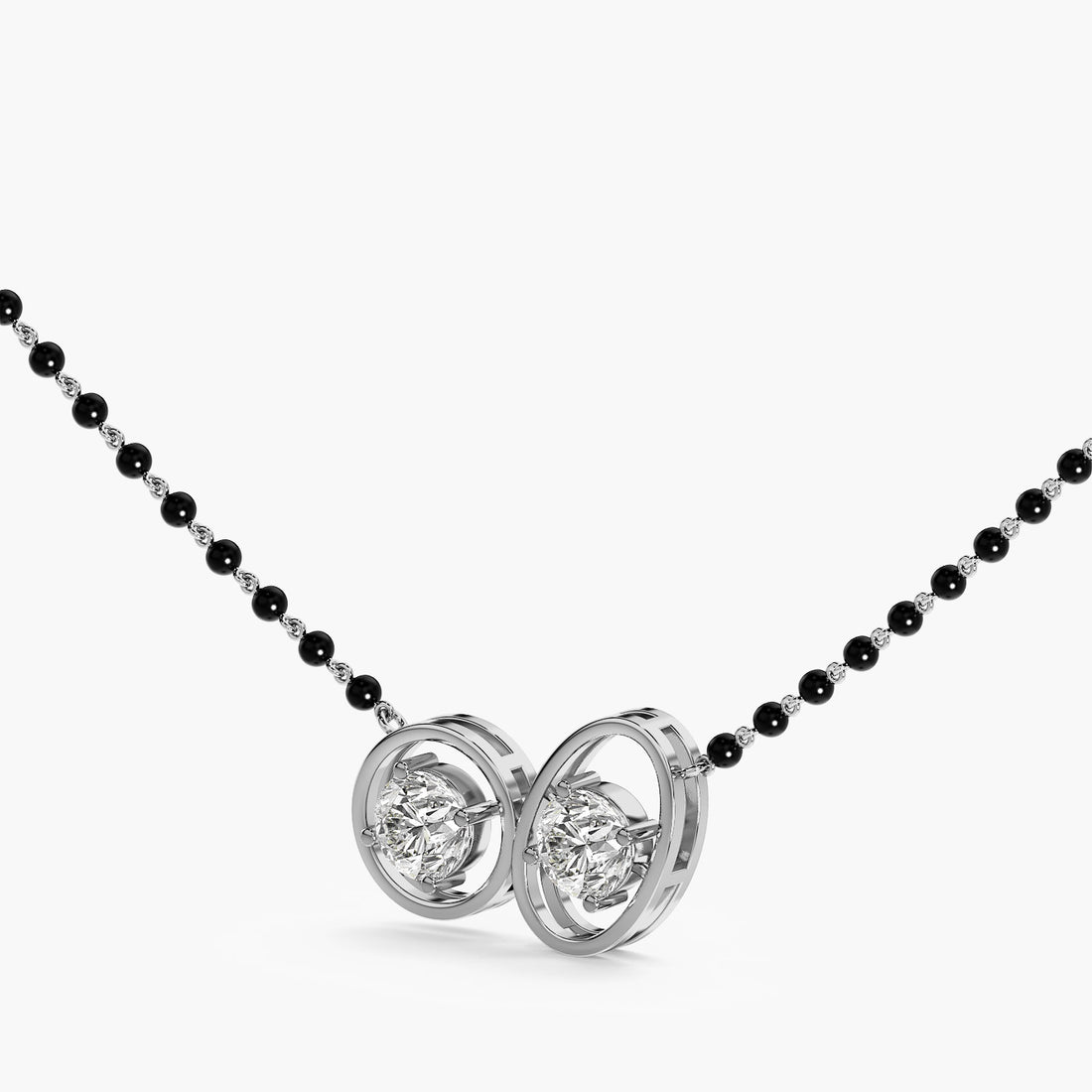 Twin Orbit Mangalsutra - 3D View in White Gold - Diamond Pendant by Moena