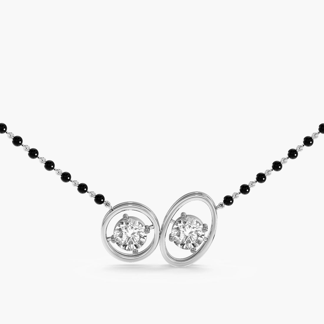 Twin Orbit Mangalsutra - Front View in White Gold - Diamond Pendant by Moena