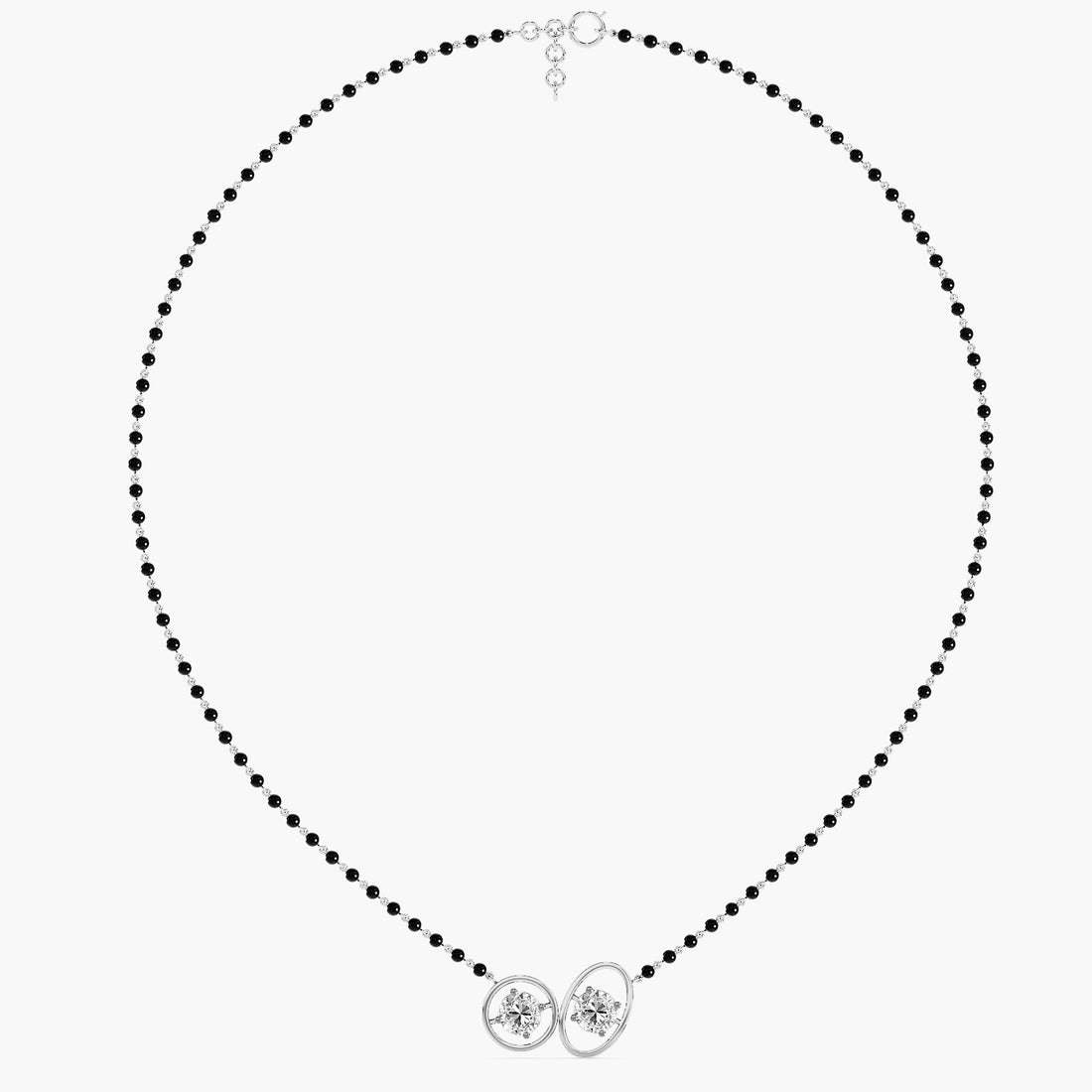 Twin Orbit Mangalsutra - Full View in White Gold - Diamond Pendant by Moena