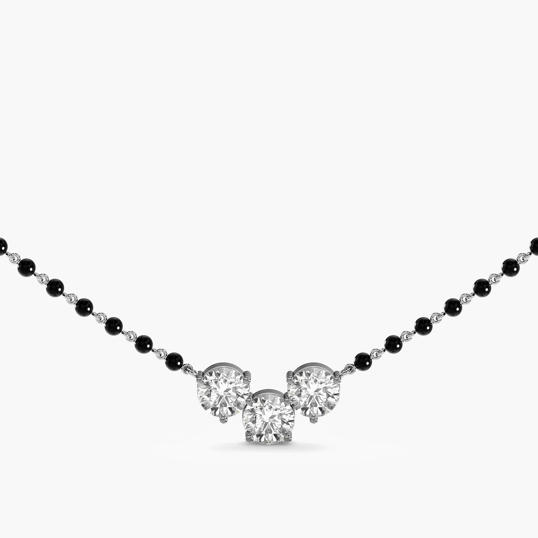 Triple Solitaire Mangalsutra - Front View in White Gold - Diamond Pendant by Moena