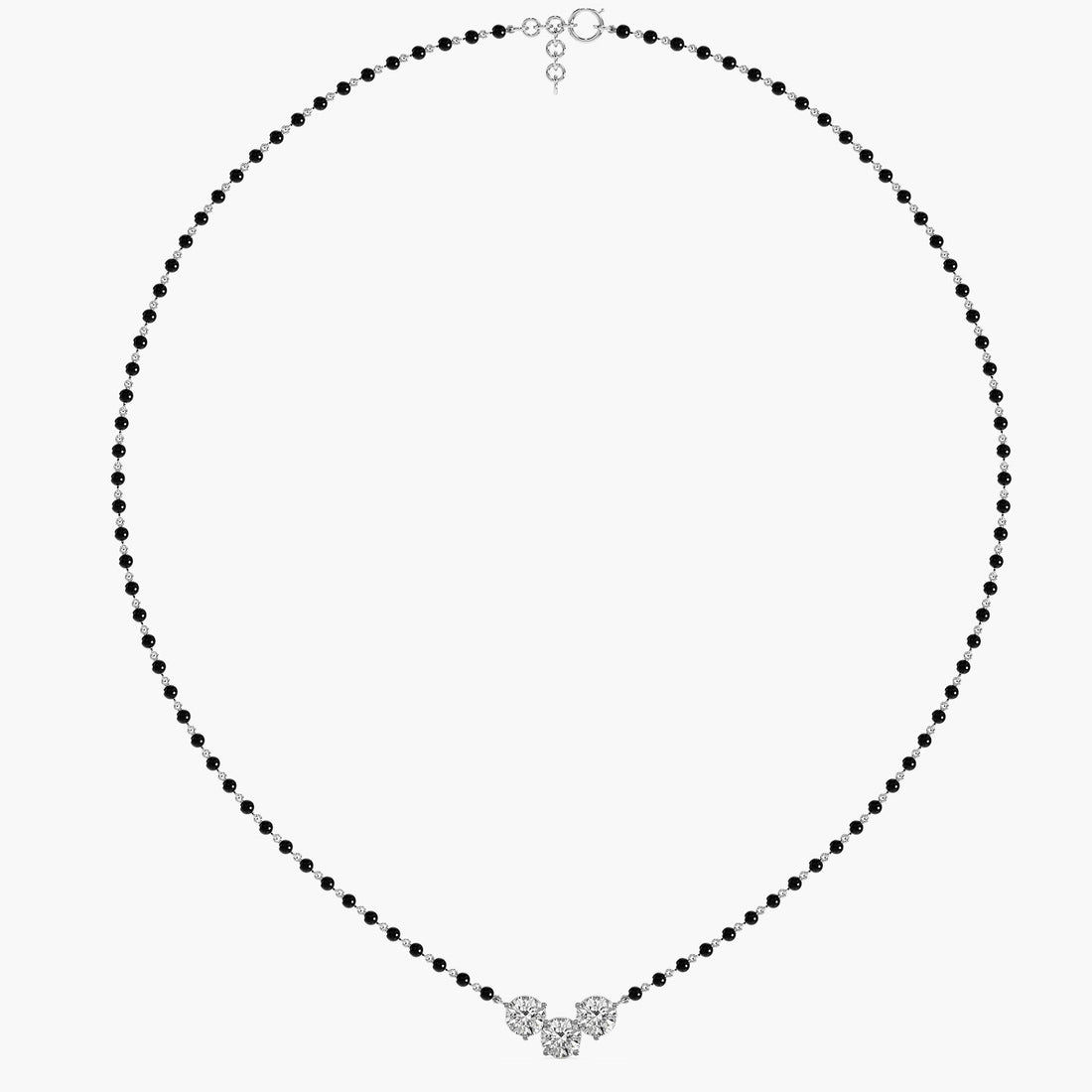 Triple Solitaire Mangalsutra - Full View in White Gold - Diamond Pendant by Moena