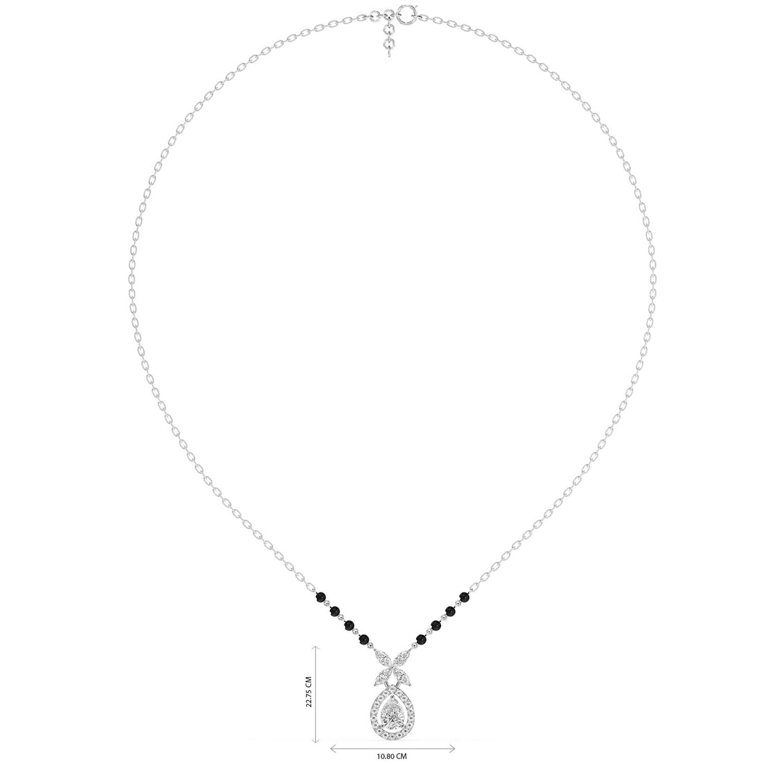Floral Teardrop Mangalsutra - Full View in White Gold - Diamond Pendant by Moena