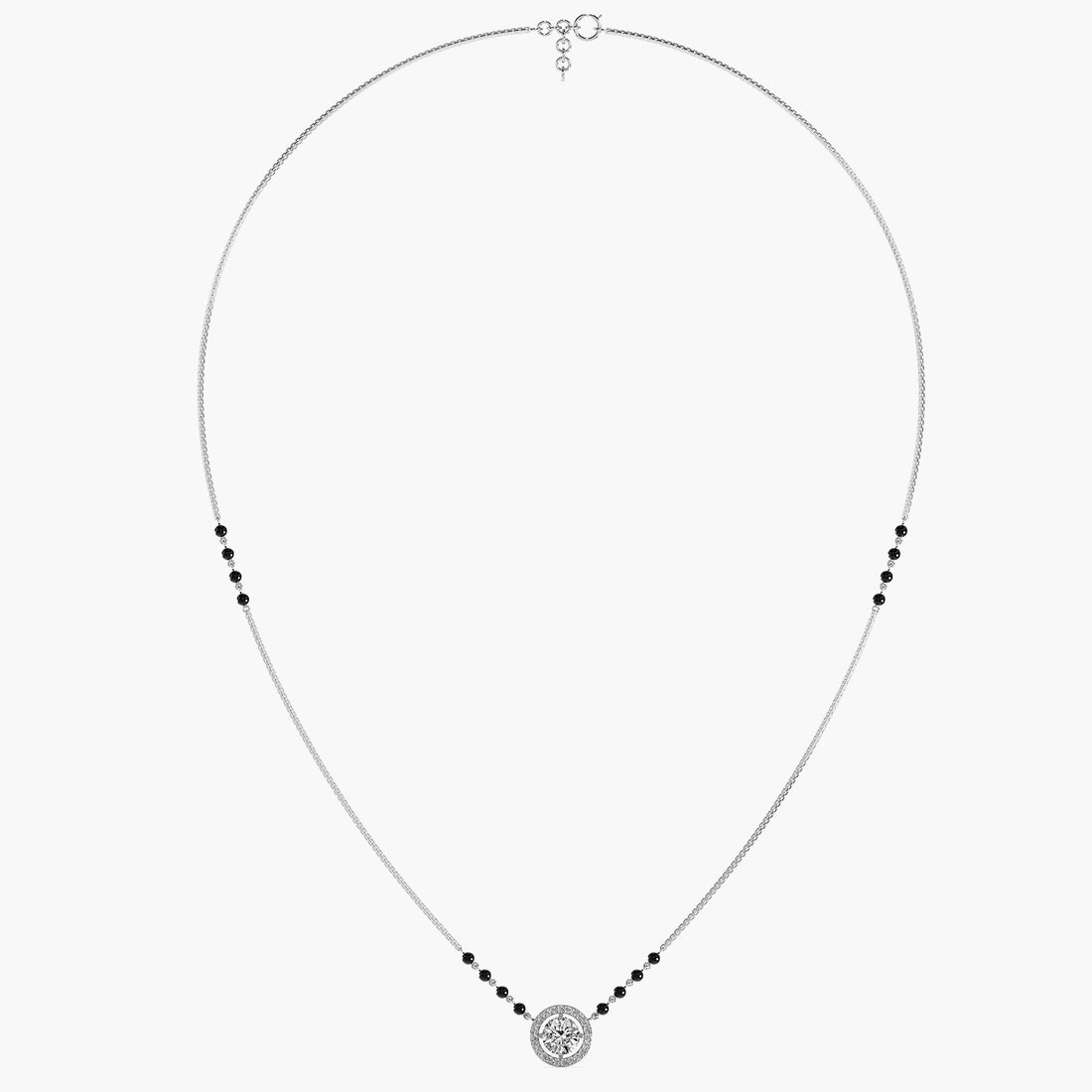 Classic Halo Mangalsutra Set (With chain) - Front View in White Gold - Diamond Pendant by Moena