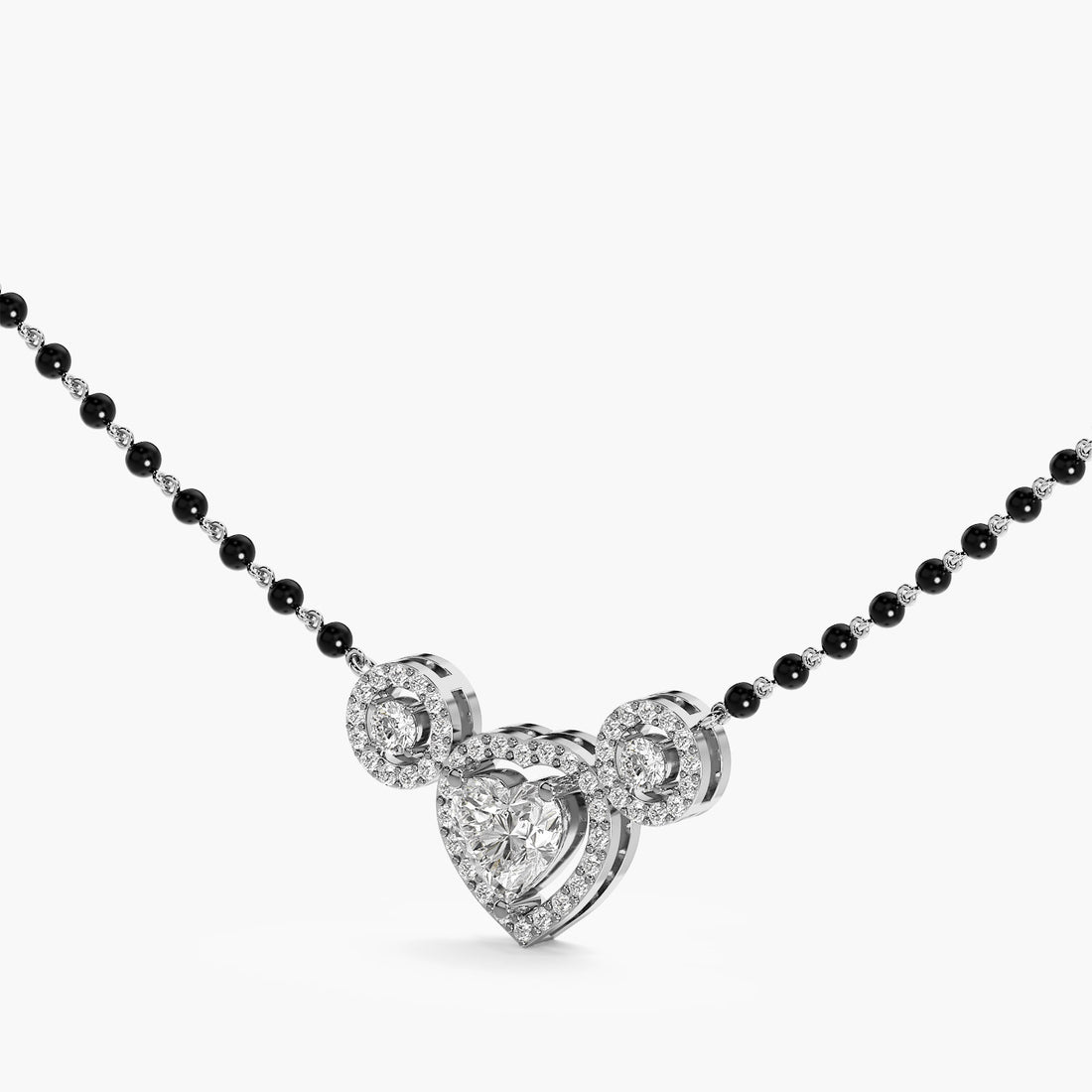 Heart Halo Mangalsutra - 3D View in White Gold - Heart Diamond Pendant by Moena