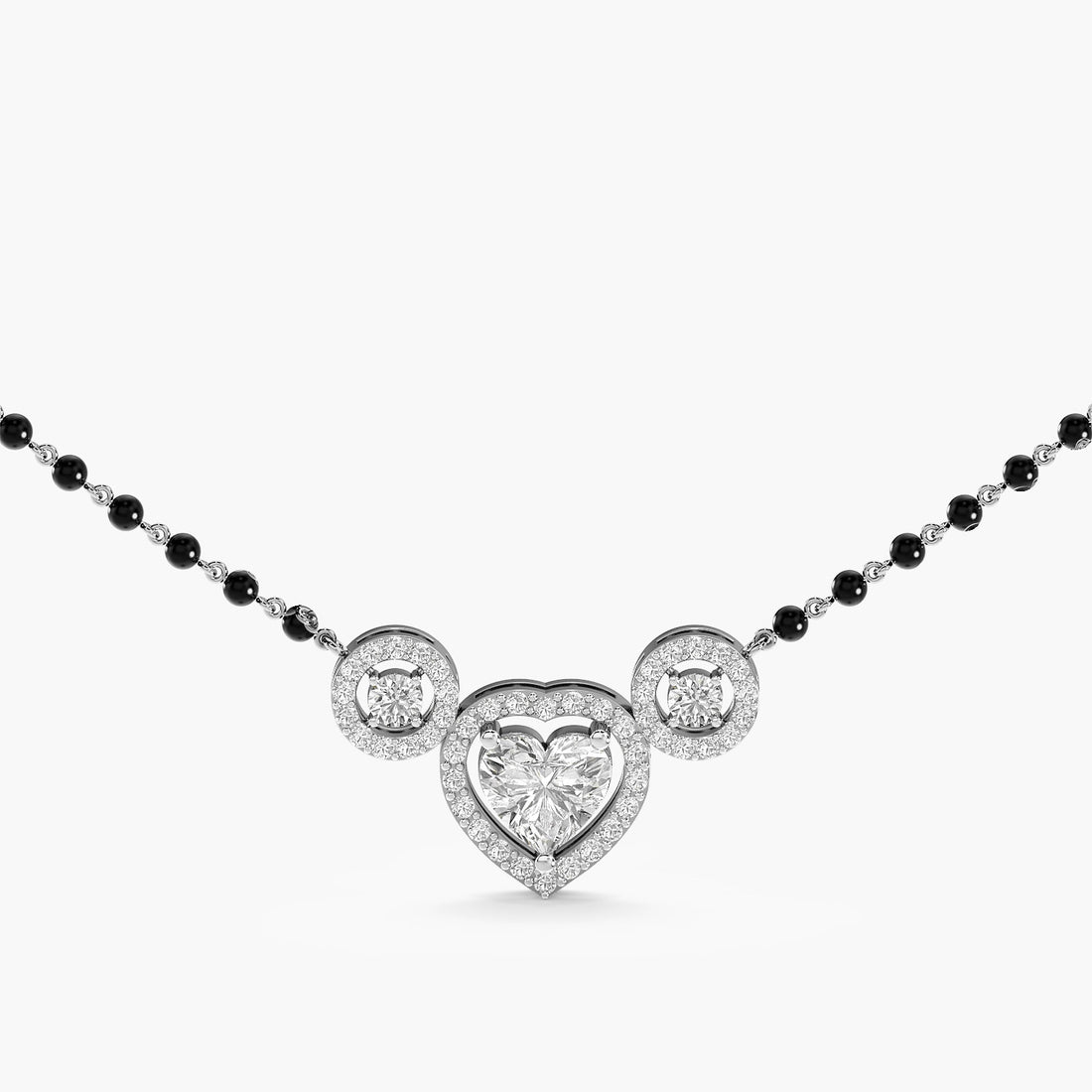 Heart Halo Mangalsutra - Front View in White Gold - Heart Diamond Pendant by Moena