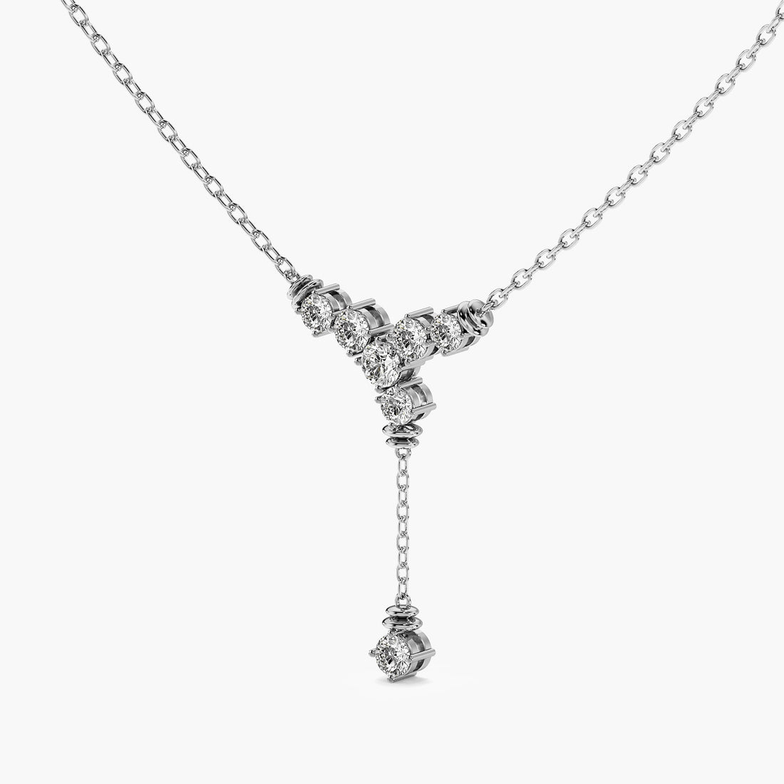 Cascading Floral Diamond Necklace (With chain) - 3D View in White Gold - Diamond Pendant by Moena