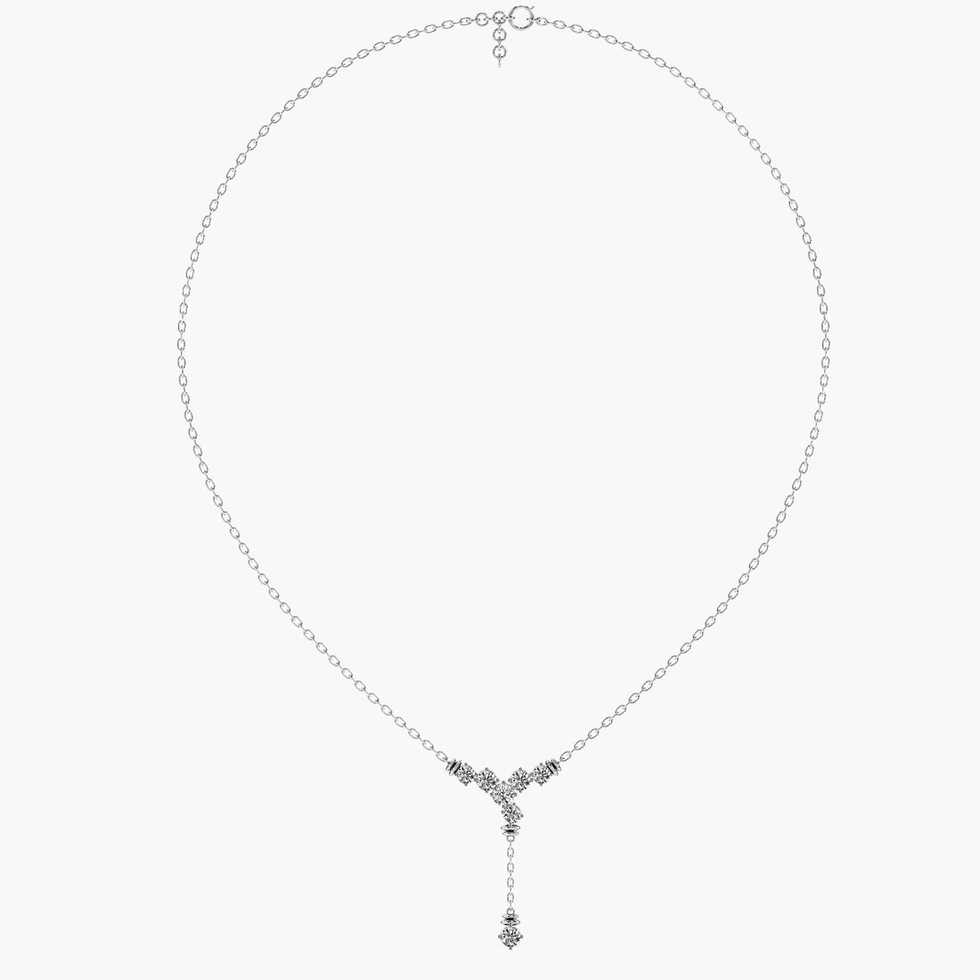 Cascading Floral Diamond Necklace (With chain) - Front View in White Gold - Diamond Pendant by Moena