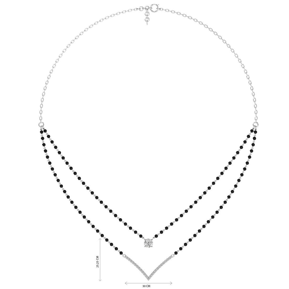 Layered V Solitaire Mangalsutra - Full View in White Gold - Diamond Pendant by Moena