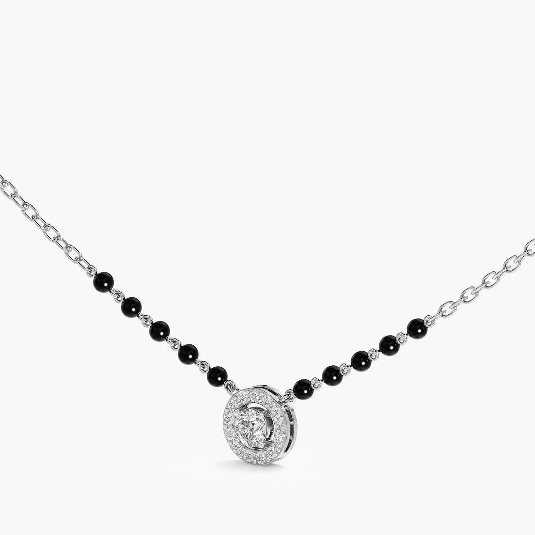 Circle Halo Mangalsutra - 3D View in White Gold - Diamond Pendant by Moena
