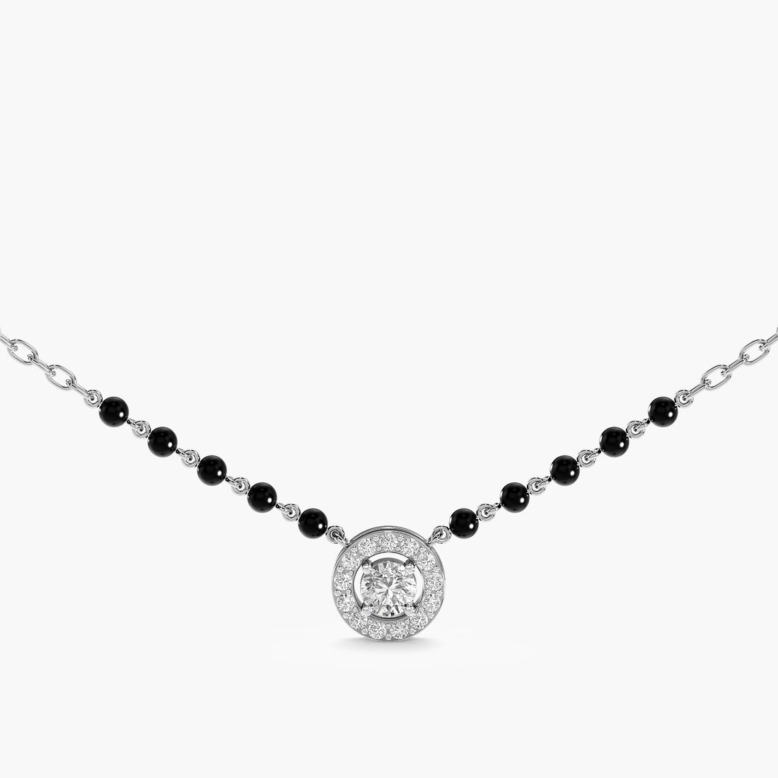 Circle Halo Mangalsutra - Front View in White Gold - Diamond Pendant by Moena