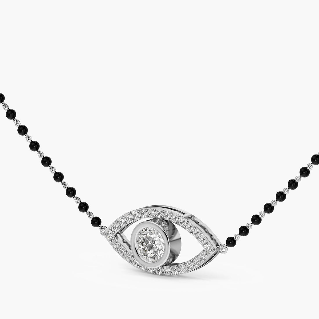 Evil Eye Mangalsutra - 3D View in White Gold - Diamond Pendant by Moena