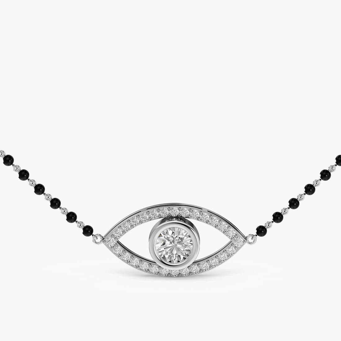 Evil Eye Mangalsutra - Front View in White Gold - Diamond Pendant by Moena