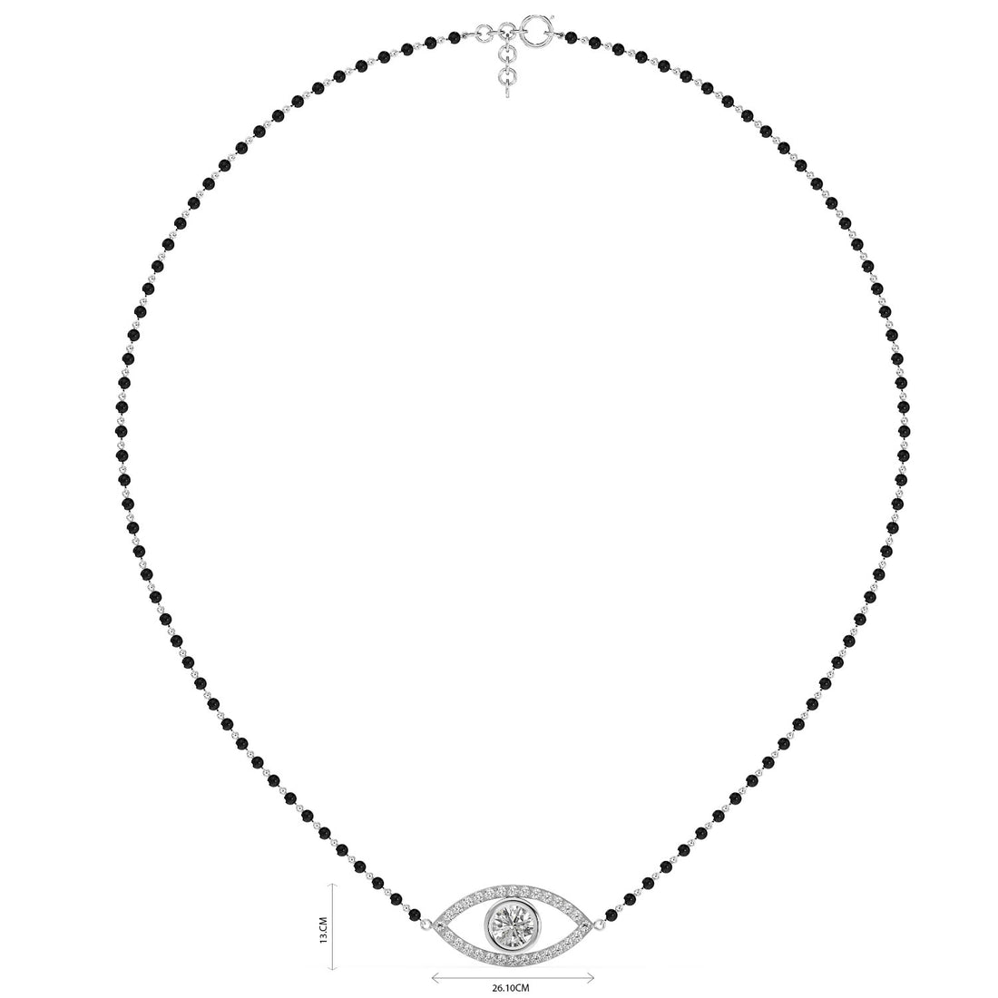 Evil Eye Mangalsutra - Full View in White Gold - Diamond Pendant by Moena