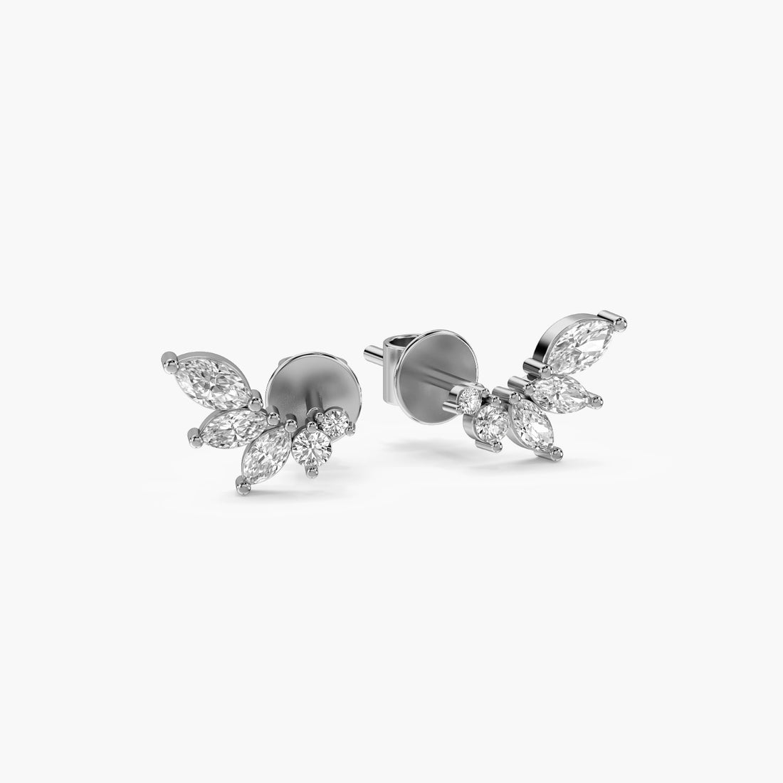 Leaf Whisper Studs - 3D View in White Gold - Diamond Stud by Moena
