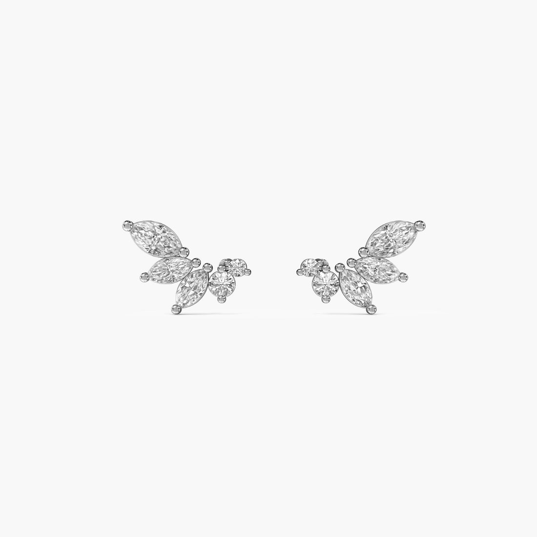 Leaf Whisper Studs - Front View in White Gold - Diamond Stud by Moena