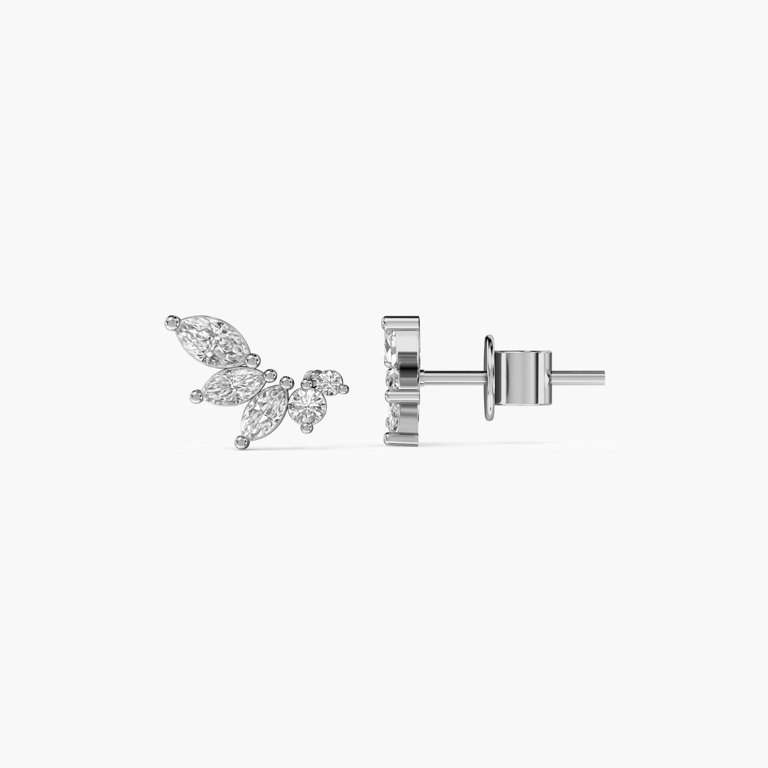 Leaf Whisper Studs - Side View in White Gold - Diamond Stud by Moena