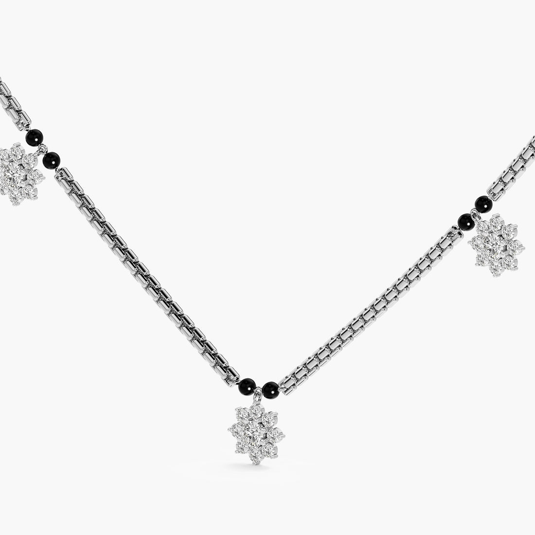 Bold Link Floral Mangalsutra - 3D View in White Gold - Diamond Pendant by Moena