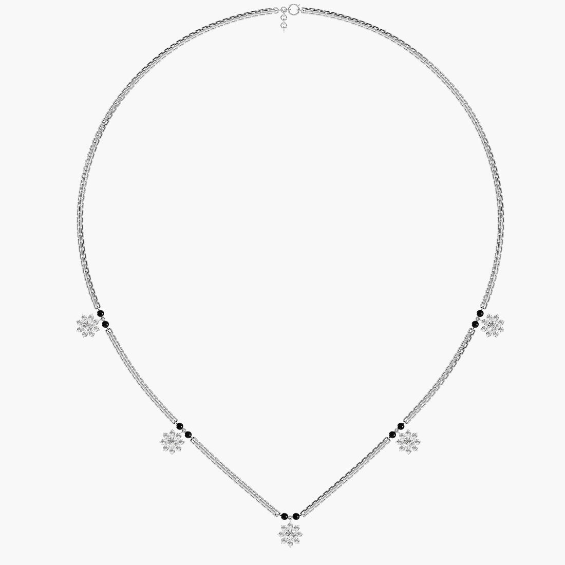 Bold Link Floral Mangalsutra - Full View in White Gold - Diamond Pendant by Moena