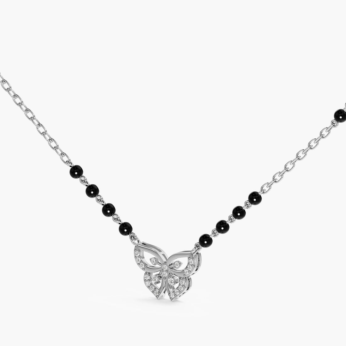 Butterfly Charm Mangalsutra - 3D View in White Gold - Diamond Pendant by Moena