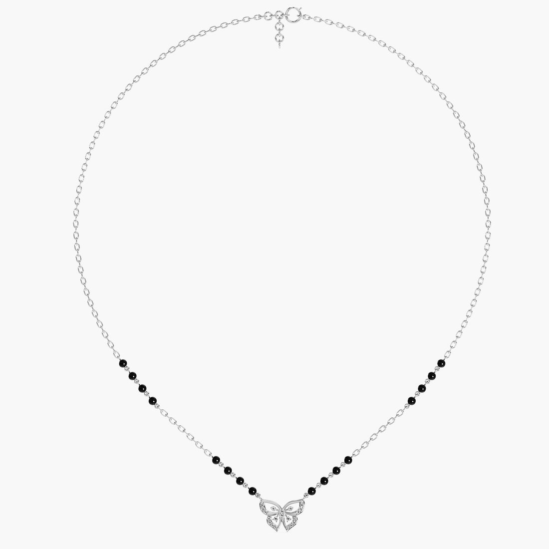 Butterfly Charm Mangalsutra - Full View in White Gold - Diamond Pendant by Moena