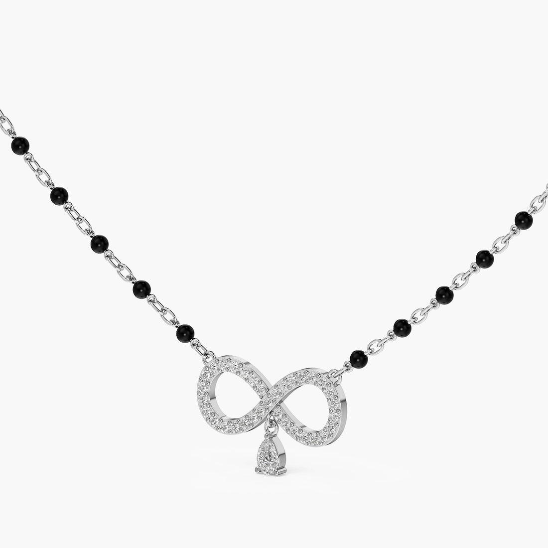 Infinity Drop Mangalsutra - 3D View in White Gold - Diamond Pendant by Moena