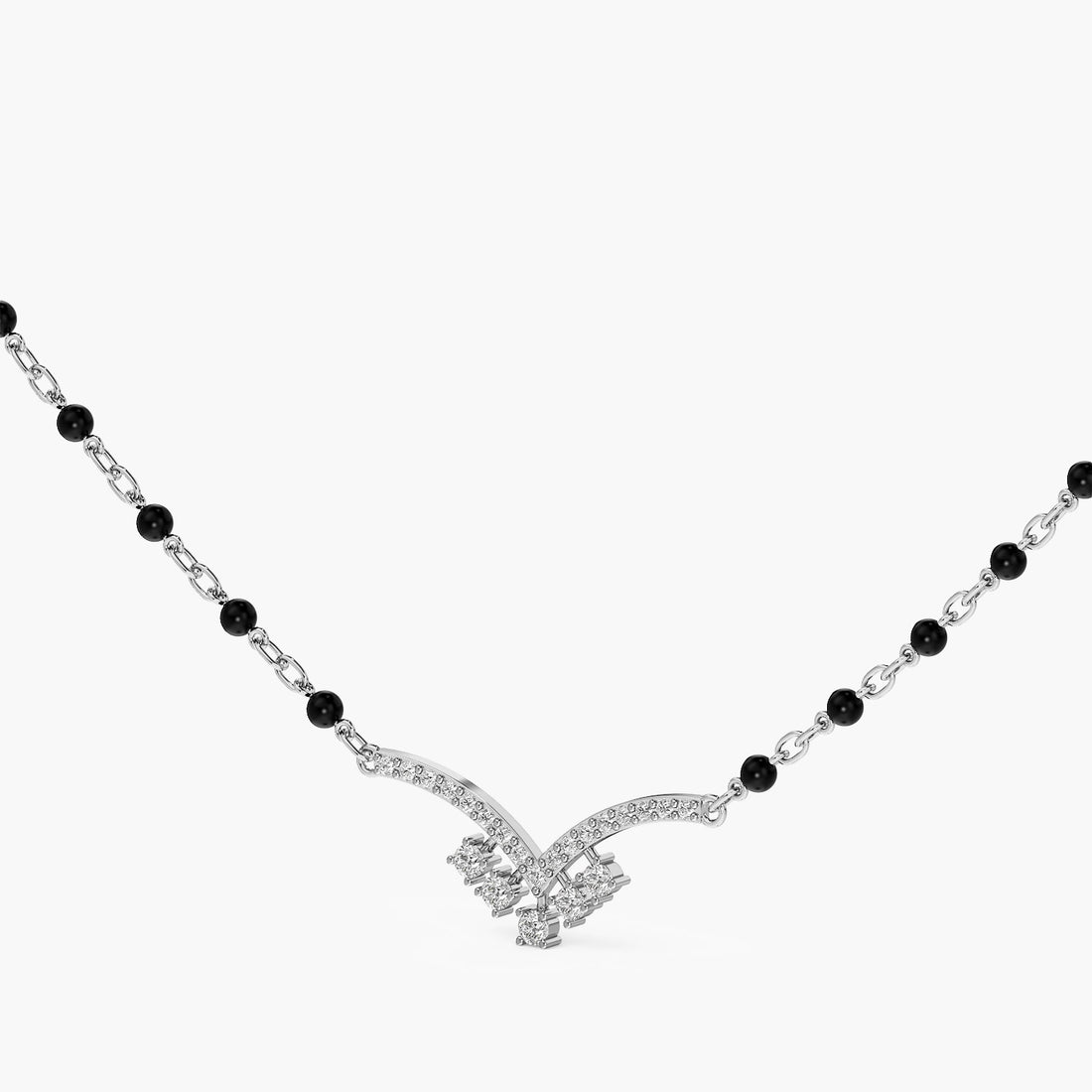 V-Curve Mangalsutra - 3D View in White Gold - Diamond Pendant by Moena