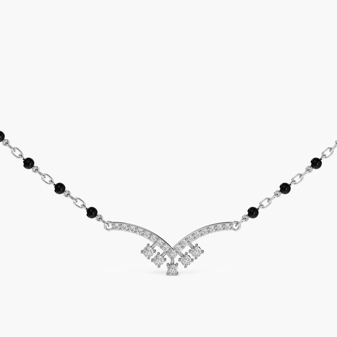 V-Curve Mangalsutra - Front View in White Gold - Diamond Pendant by Moena
