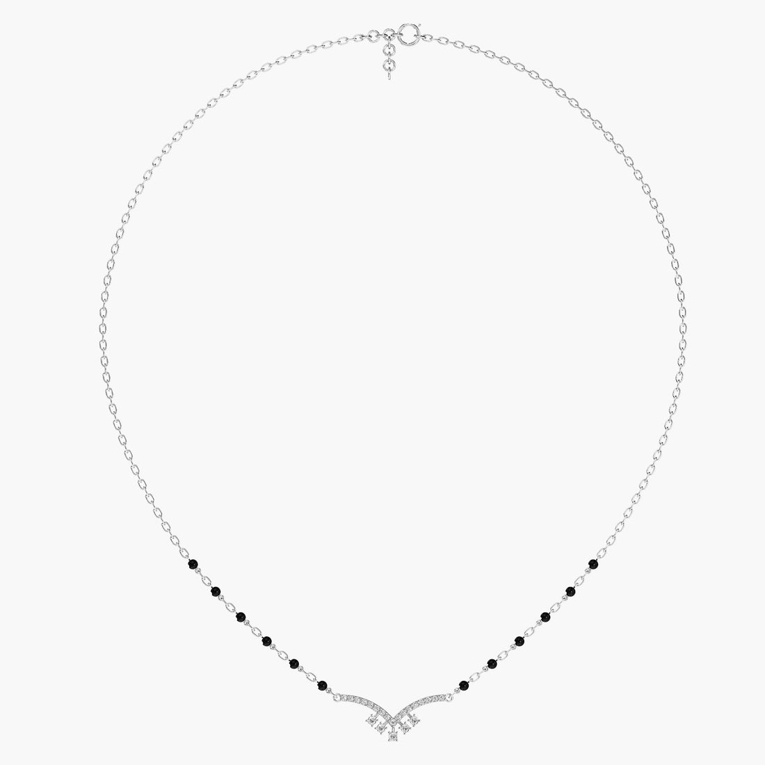 V-Curve Mangalsutra - Full View in White Gold - Diamond Pendant by Moena