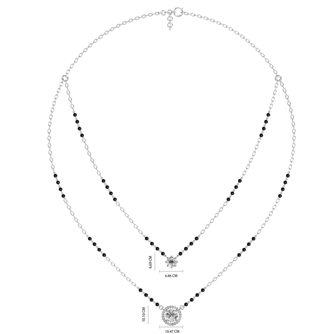 Halo & Solitaire Mangalsutra Set - Full View in White Gold - Diamond Pendant by Moena